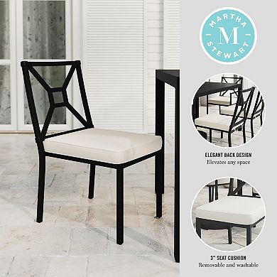 Martha Stewart All-Weather Steel Frame Stackable Patio Side Dining Chair with Cushion