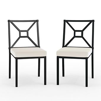 Martha Stewart 2 pk All-Weather Steel Frame Stackable Patio Side Dining Chairs with Cushions