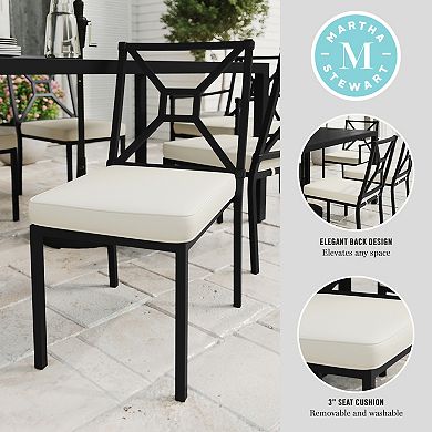Martha Stewart 2PK All-Weather Steel Frame Stackable Patio Side Dining Chairs with Cushions