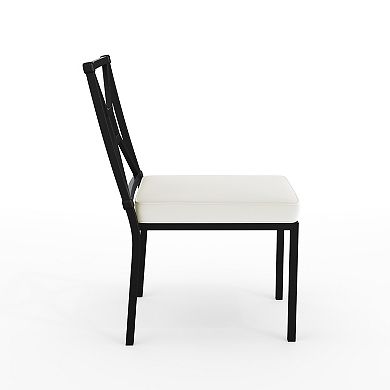 Martha Stewart 2PK All-Weather Steel Frame Stackable Patio Side Dining Chairs with Cushions