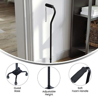 Emma and Oliver Left or Right-Handed Quad Cane w/ Adj. Height, Large Base, Padded Handle