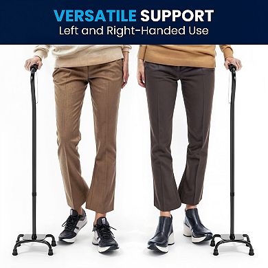 Emma and Oliver Left or Right-Handed Quad Cane w/ Adj. Height, Large Base, Padded Handle