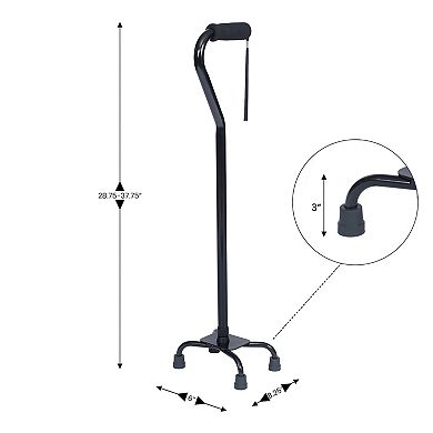Emma and Oliver Left or Right-Handed Quad Cane w/ Adj. Height, Large Base, Padded Handle