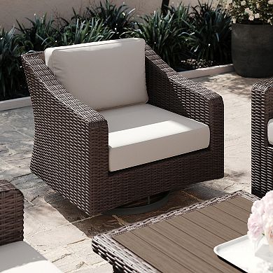 Martha Stewart Outdoor Rattan Wicker Swivel Chair with All-Weather Cushions