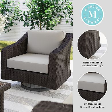 Martha Stewart Outdoor Rattan Wicker Swivel Chair with All-Weather Cushions