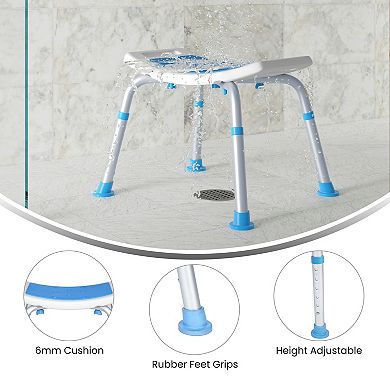 Emma and Oliver Height-Adjust Shower Stool with Non-Slip Feet and Padded Seat