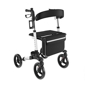 Emma and Oliver Foldable Height-Adjust Rollator Walker with 3-Setting Hand Brakes