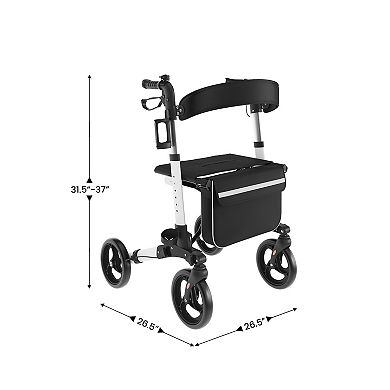 Emma and Oliver Foldable Height-Adjust Rollator Walker with 3-Setting Hand Brakes