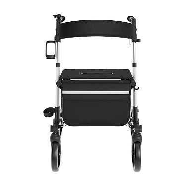Emma and Oliver Foldable Height-Adjust Rollator Walker with 3-Setting Hand Brakes