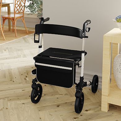 Emma and Oliver Foldable Height-Adjust Rollator Walker with 3-Setting Hand Brakes