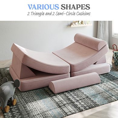 Emma and Oliver 6-Piece Modular Foam Play Couch for Kids with Soft Sections
