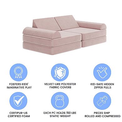 Emma and Oliver 6-Piece Modular Foam Play Couch for Kids with Soft Sections