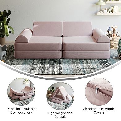 Emma and Oliver 6-Piece Modular Foam Play Couch for Kids with Soft Sections