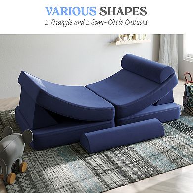 Emma and Oliver 6-Piece Modular Foam Play Couch for Kids with Soft Sections