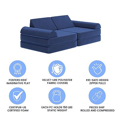 Emma and Oliver 6-Piece Modular Foam Play Couch for Kids with Soft Sections