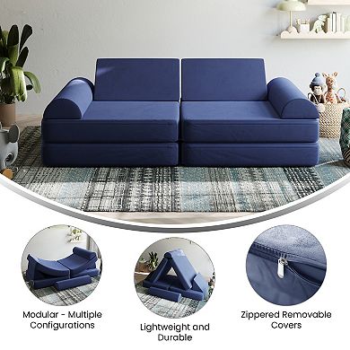 Emma and Oliver 6-Piece Modular Foam Play Couch for Kids with Soft Sections