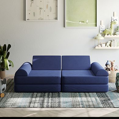 Emma and Oliver 6-Piece Modular Foam Play Couch for Kids with Soft Sections