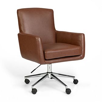 Martha Stewart Upholstered Swivel Home Office Chair with Padded Arms