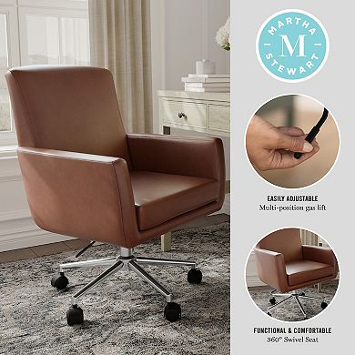 Martha Stewart Upholstered Swivel Home Office Chair with Padded Arms