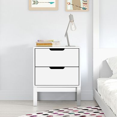 Emma and Oliver Kids Wooden Double-Drawer Nightstand for Bedroom