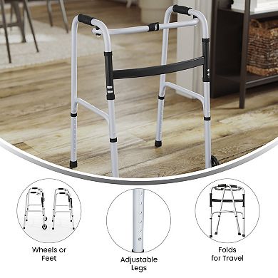 Emma and Oliver Height-Adjust Lightweight Foldable Walker with Dual-Type Frame
