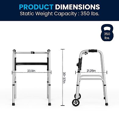 Emma and Oliver Height-Adjust Lightweight Foldable Walker with Dual-Type Frame