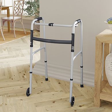Emma and Oliver Height-Adjust Lightweight Foldable Walker with Dual-Type Frame
