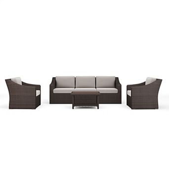 Martha Stewart 4 pc Outdoor Rattan Wicker Patio Conversation Set with All-Weather Cushions