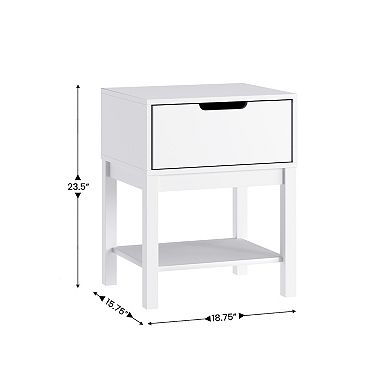 Emma and Oliver Kids Wooden Single-Drawer Nightstand for Bedroom with Open Storage Shelf