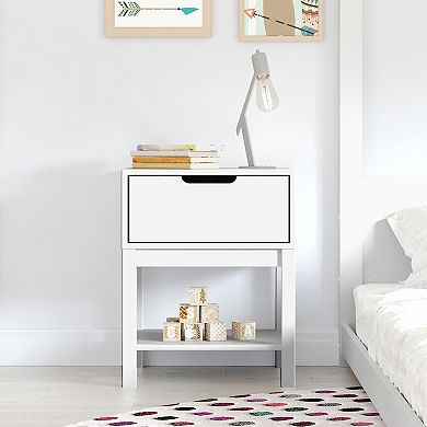 Emma and Oliver Kids Wooden Single-Drawer Nightstand for Bedroom with Open Storage Shelf