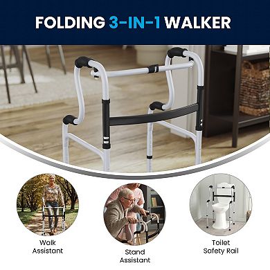 Emma and Oliver Height-Adjust Lightweight Bi-Level Foldable Walker with Dual-Type Frame