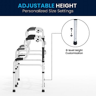 Emma and Oliver Height-Adjust Lightweight Bi-Level Foldable Walker with Dual-Type Frame