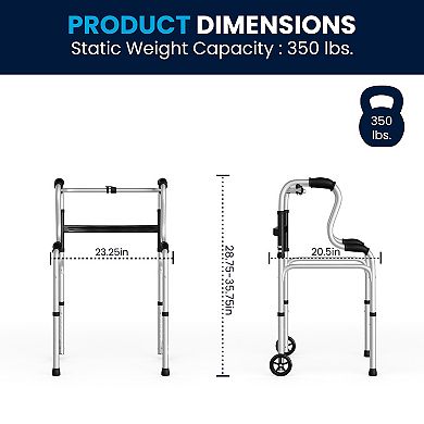 Emma and Oliver Height-Adjust Lightweight Bi-Level Foldable Walker with Dual-Type Frame