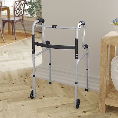 Emma and Oliver Height-Adjust Lightweight Bi-Level Foldable Walker with Dual-Type Frame