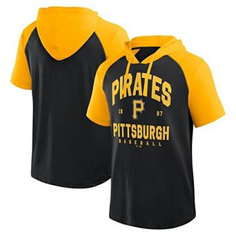 Men's�Fanatics Black Pittsburgh Pirates Prime Raglan Short Sleeve Hoodie T-Shirt