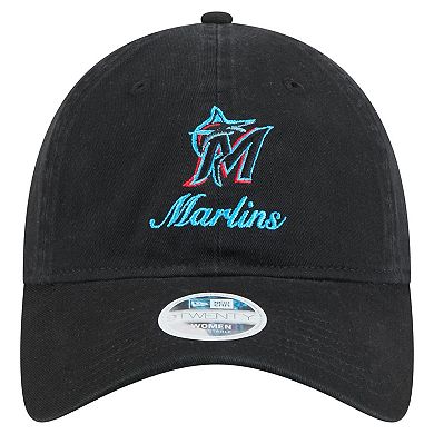 Women's New Era Black Miami Marlins Preppy Team 9TWENTY Adjustable Hat