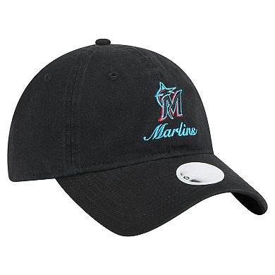 Women's New Era Black Miami Marlins Preppy Team 9TWENTY Adjustable Hat