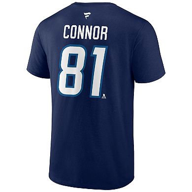 Men's Fanatics Kyle Connor Navy Winnipeg Jets Authentic Stack Name & Number T-Shirt