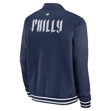 Men's Nike Navy Philadelphia Phillies Authentic Collection City Connect Full-Zip Bomber Jacket