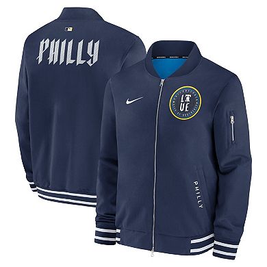 Men's Nike Navy Philadelphia Phillies Authentic Collection City Connect Full-Zip Bomber Jacket