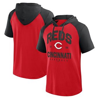 Men's�Fanatics Red Cincinnati Reds Prime Raglan Short Sleeve Hoodie T-Shirt