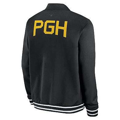 Men's Nike Black Pittsburgh Pirates Authentic Collection City Connect Full-Zip Bomber Jacket