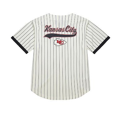 Men's�Mitchell & Ness Cream Kansas City Chiefs Final Seconds Vintage Logo Mesh Button-Up Shirt