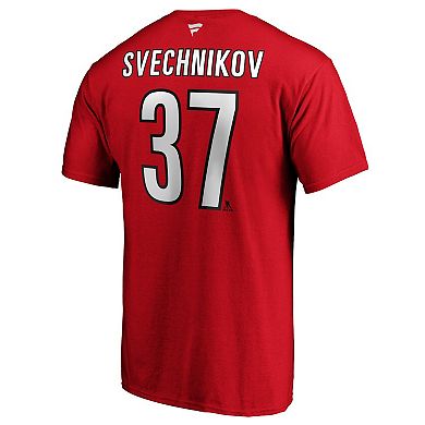 Men's Fanatics Andrei Svechnikov Red Carolina Hurricanes Authentic Stack Name & Number T-Shirt