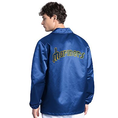 Men's Starter Royal Seattle Mariners Cooperstown Collection Point Man Full-Snap Coaches Jacket