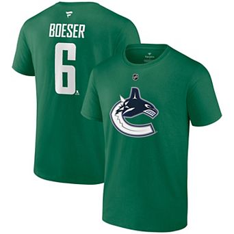 Men's Fanatics Brock Boeser Green Vancouver Canucks Authentic Stack Name & Number T-Shirt