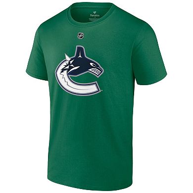 Men's Fanatics Brock Boeser Green Vancouver Canucks Authentic Stack Name & Number T-Shirt