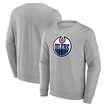 Men's Gray Edmonton Oilers Primary Logo Fleece Pullover Sweatshirt
