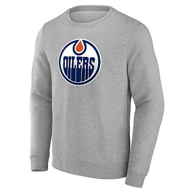 Men's Gray Edmonton Oilers Primary Logo Fleece Pullover Sweatshirt