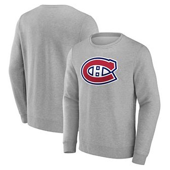 Men's Gray Montreal Canadiens Primary Logo Fleece Pullover Sweatshirt
